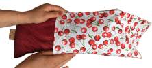 Hot Cherry Rectangular/Cervical Neck Pillow in Unbleached, Pre-washed, with Cherry Print Pillowcase
