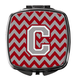 Monogram Letter Compact Mirror (Color: Chevron Crimson and Grey, size: 2.75 x 3)